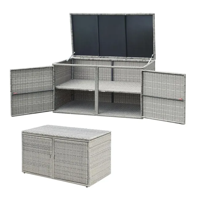 komfotteu-rattan-auflagenbox-aufbewahrungstruhe-g-rtnerschrank-2-st-ckig-grau image 1