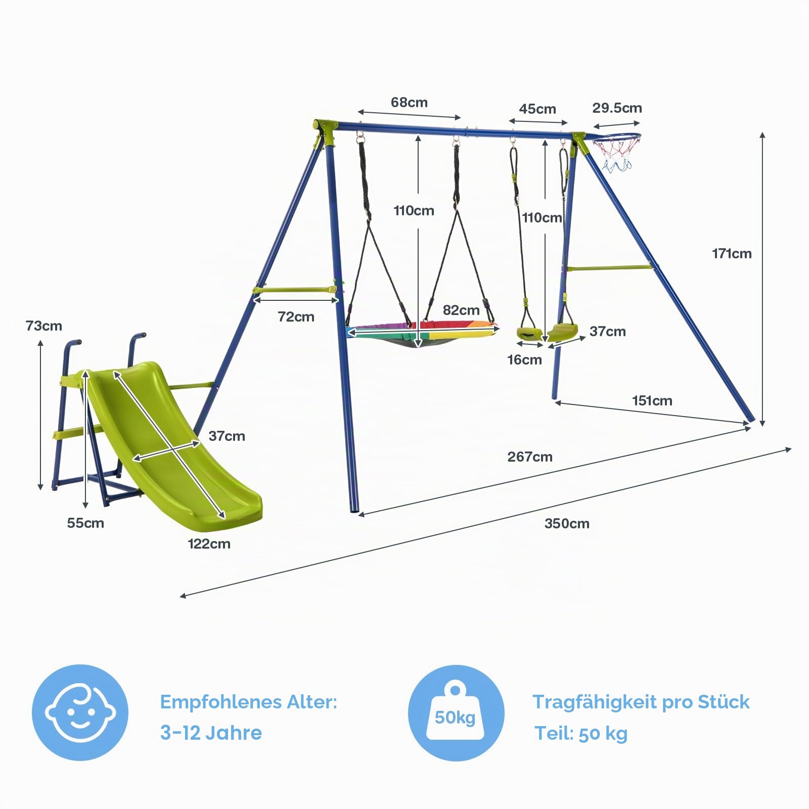 komfotteu-5-in-1-kinderschaukel-set-schaukelgestell-mit-2-schaukeln-rutsche-bask image 6