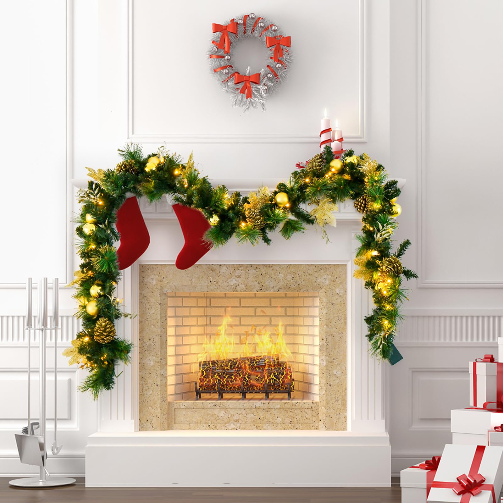komfotteu-weihnachtsgirlande-270-cm-mit-50-leds-und-timer-tanne-gold image 2