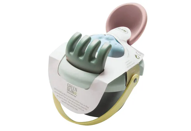 dantoy-green-bean-sandspielzeug-set-5-teilig-eimer-schaufel-rechen image 1