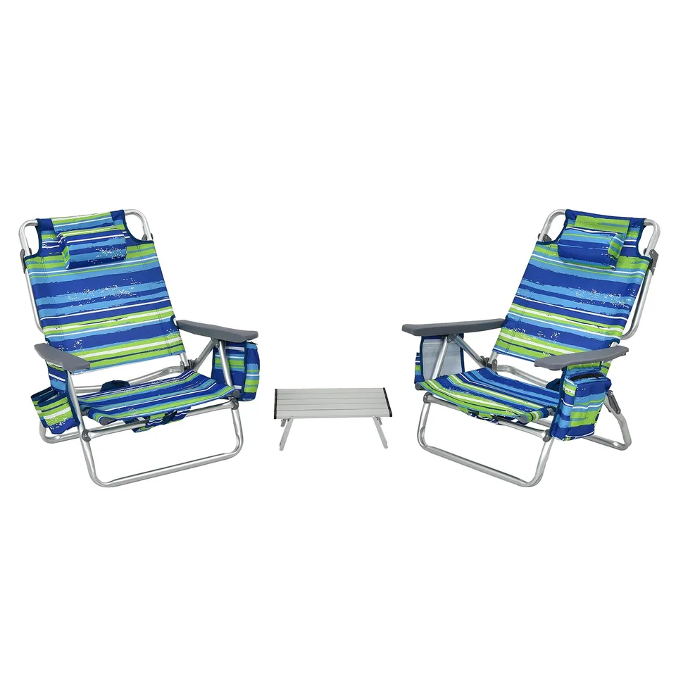 komfotteu-strandstuhl-klappbar-blau-mit-tisch-und-kopfst-tze image 1