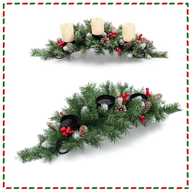komfotteu-weihnachtskranz-adventskranz-mit-3-kerzenhaltern-beeren-tannenzapfen image 1
