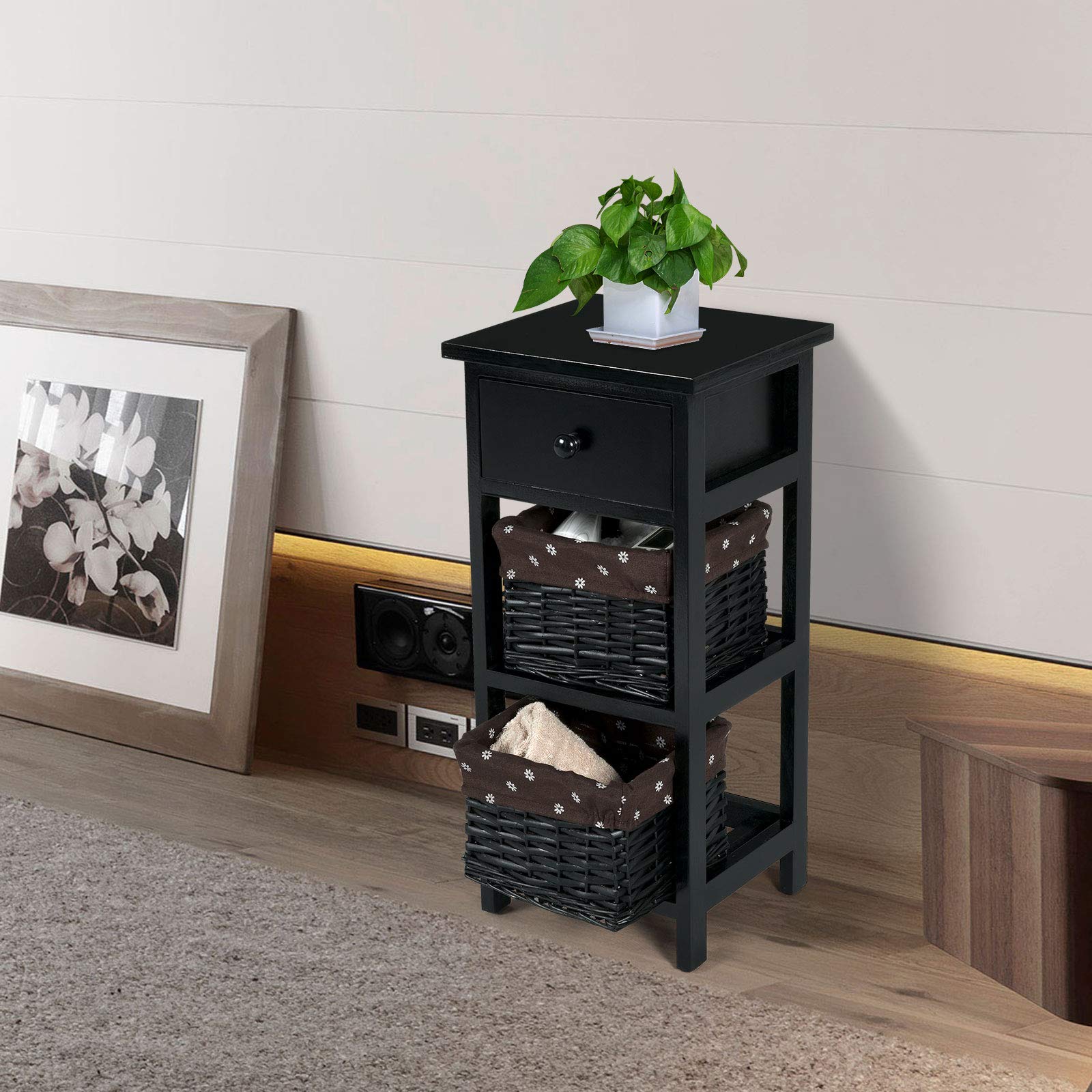 komfotteu-nachttisch-2er-set-schwarz-28x26x60-cm-beistelltisch-mit-schublade-und image 2