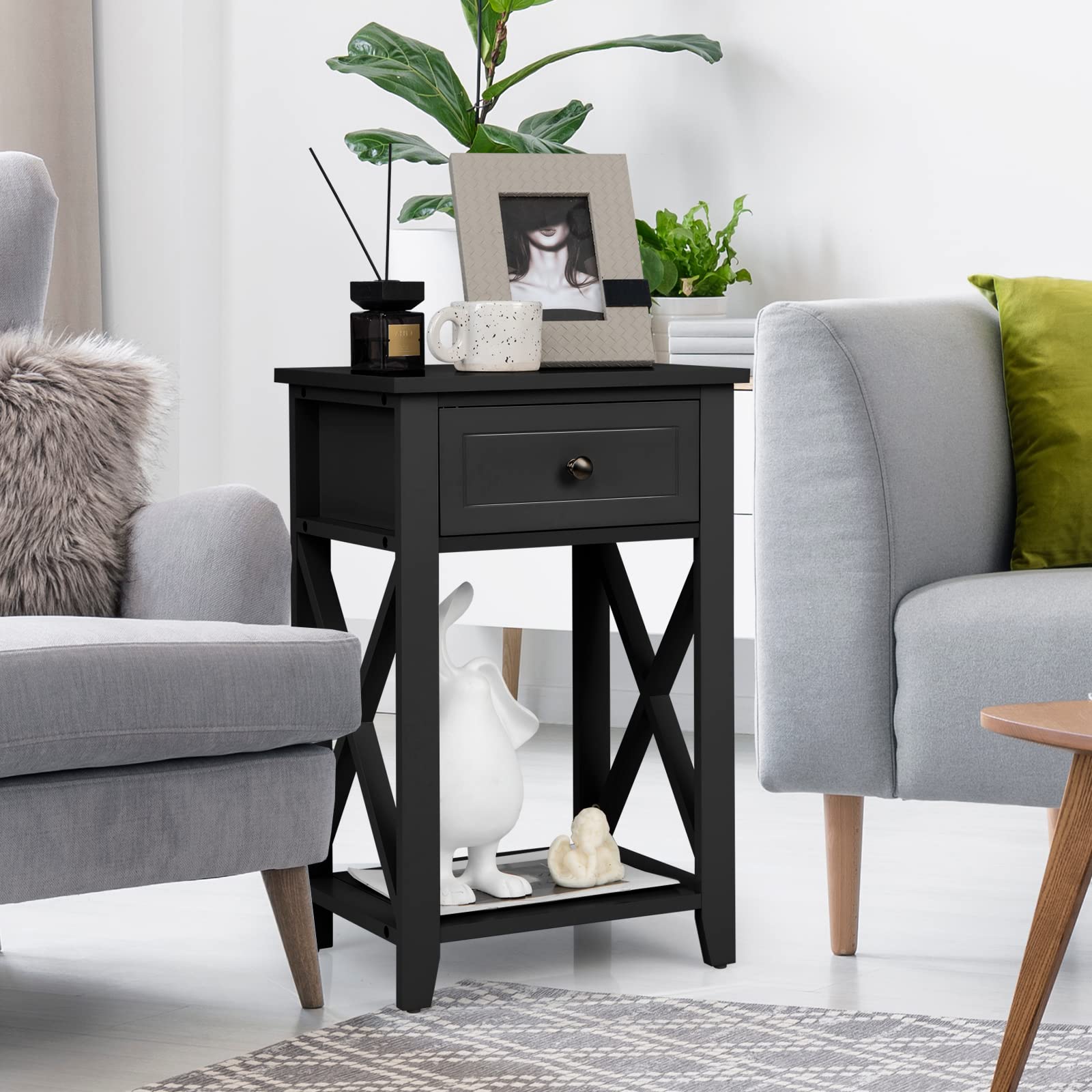 komfotteu-nachttisch-mit-schublade-offenem-regal-und-x-form image 8