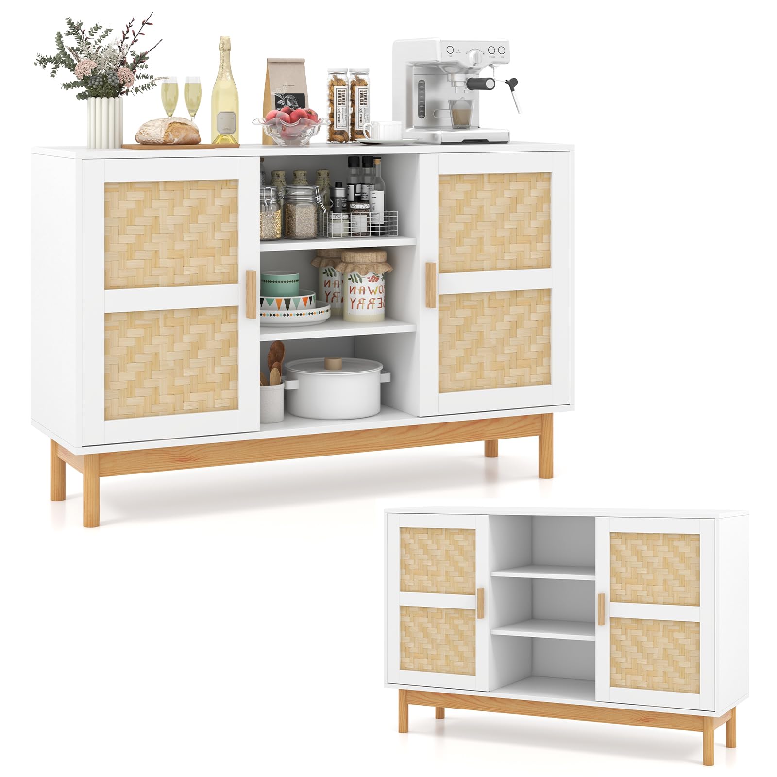 komfotteu-buffet-sideboard-wei-120x35x78-cm-mit-bambus-t-ren image 1