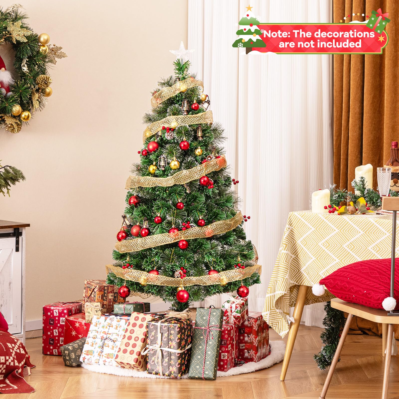 komfotteu-k-nstlicher-weihnachtsbaum-mit-led-lichtern-150-cm-tannenbaum-mit-beer image 2
