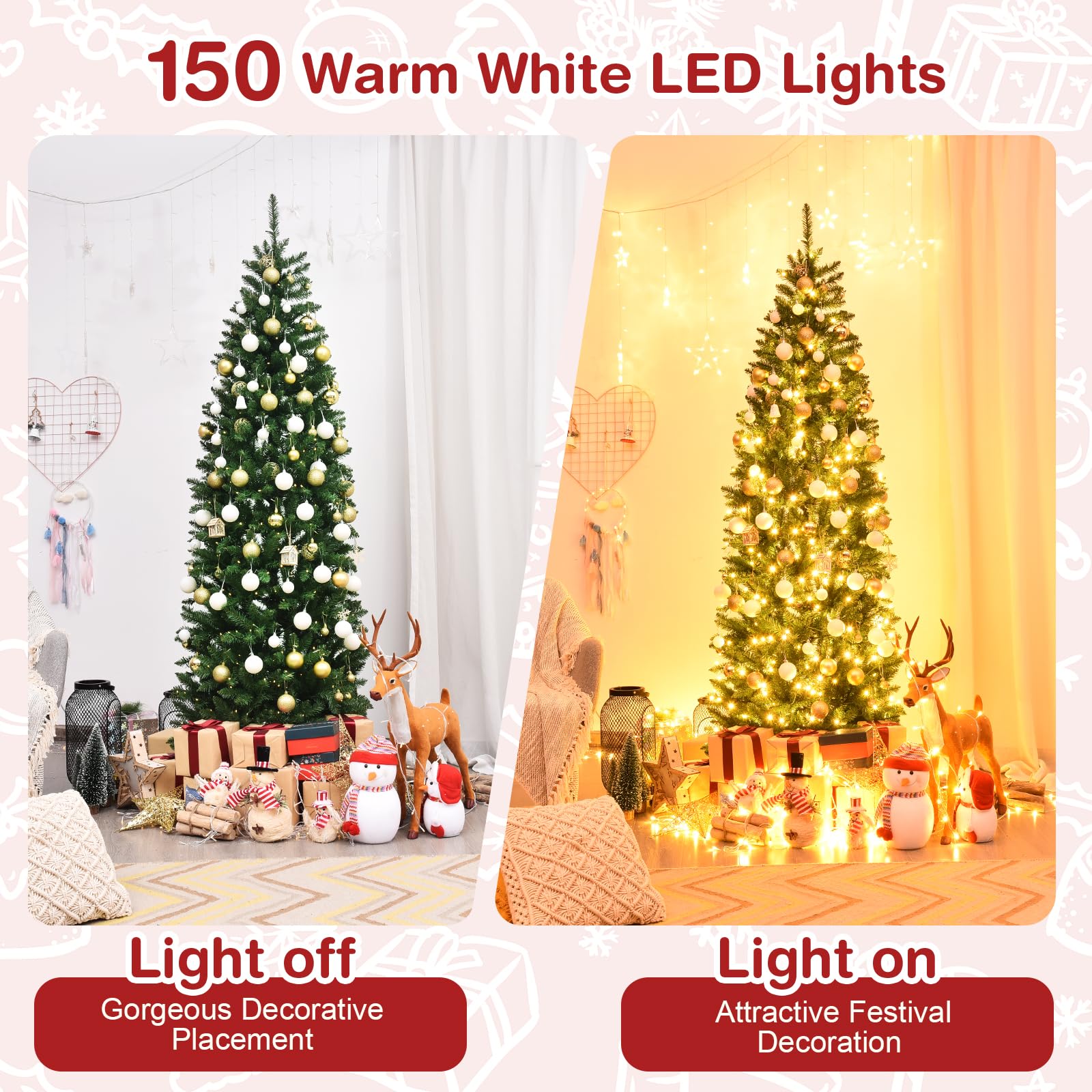 komfotteu-k-nstlicher-weihnachtsbaum-mit-led-150-cm-und-metallst-nder image 3