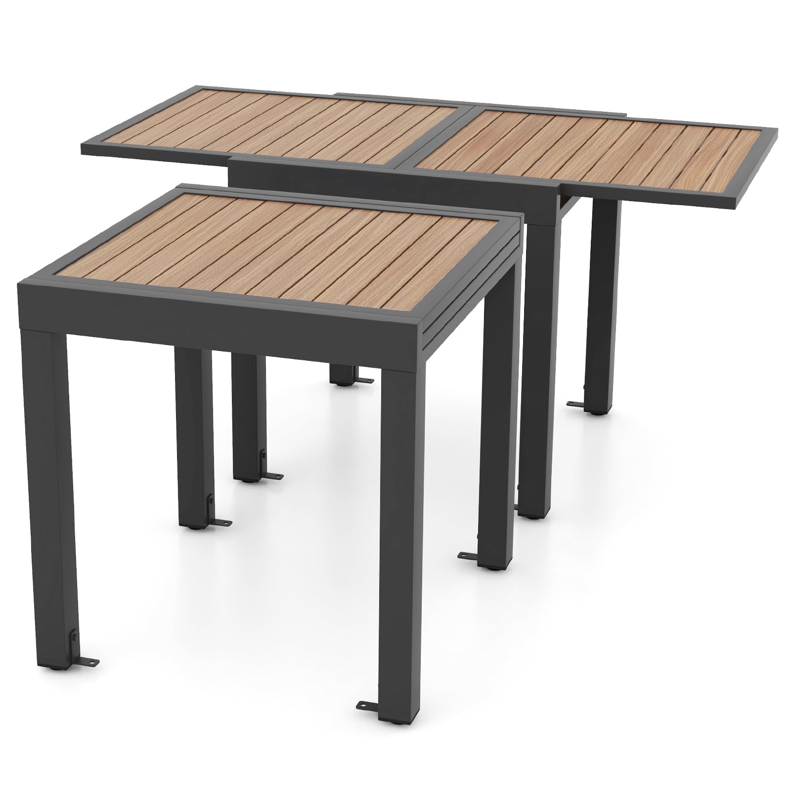 komfotteu-gartentisch-ausziehbar-80-160-cm-aluminium-holzmaserung-grau image 7