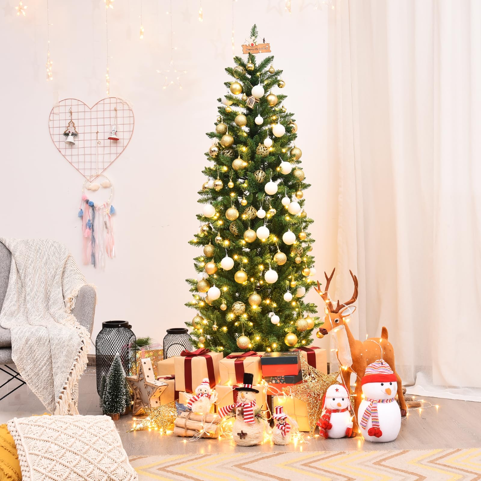 komfotteu-k-nstlicher-weihnachtsbaum-mit-led-150-cm-und-metallst-nder image 2
