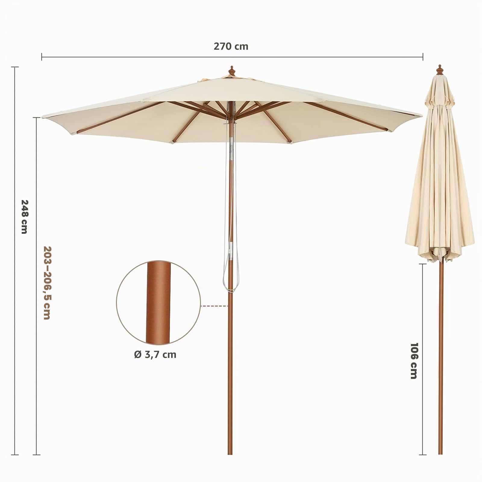 komfotteu-sonnenschirm-knickbar-270-300-cm-holz-mit-8-streben image 6