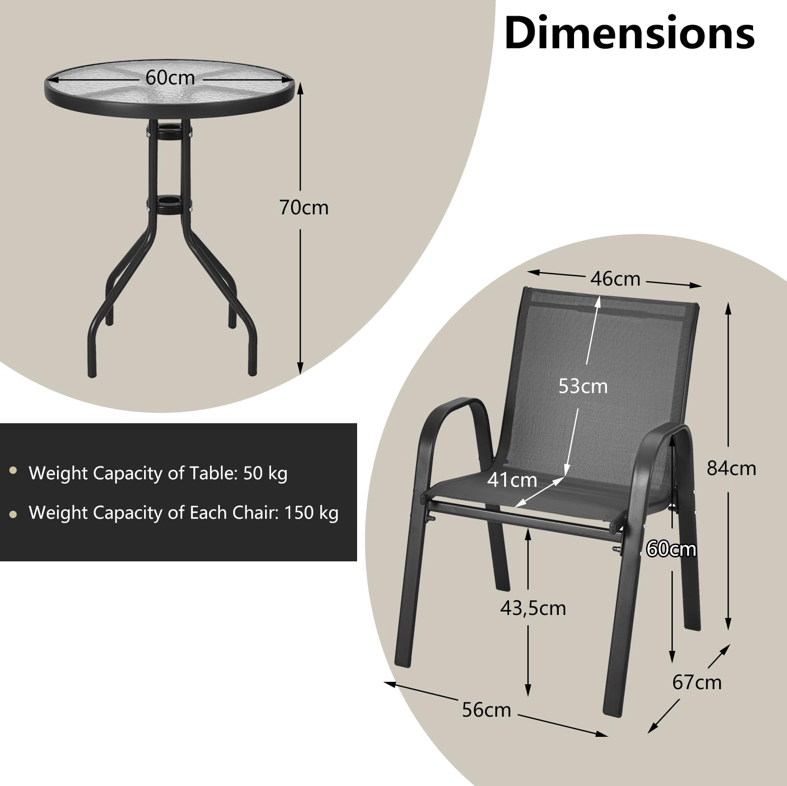 komfotteu-3-tlg-bistro-set-gartentisch-mit-schirmloch-2-klappst-hle-schwarz image 6