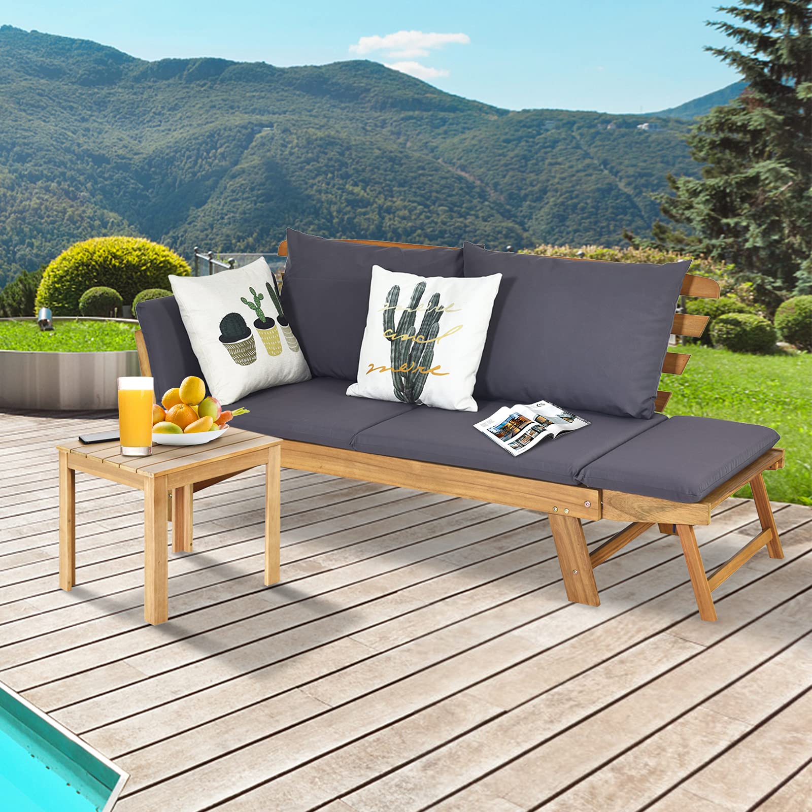 komfotteu-gartenbank-aus-holz-165-x-65-x-88-cm-verstellbare-multifunktionsbank-g image 2