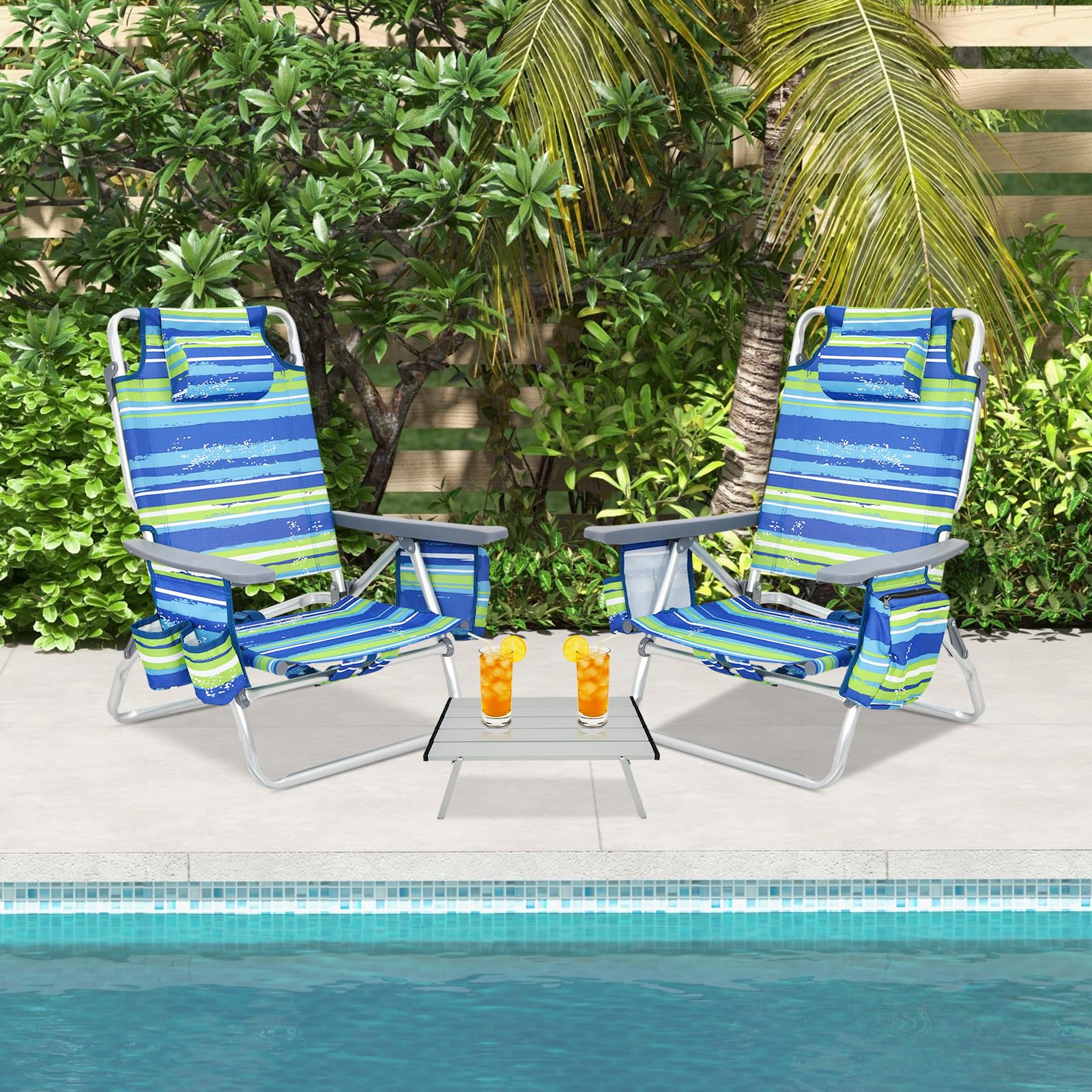 komfotteu-strandstuhl-klappbar-blau-mit-tisch-und-kopfst-tze image 2