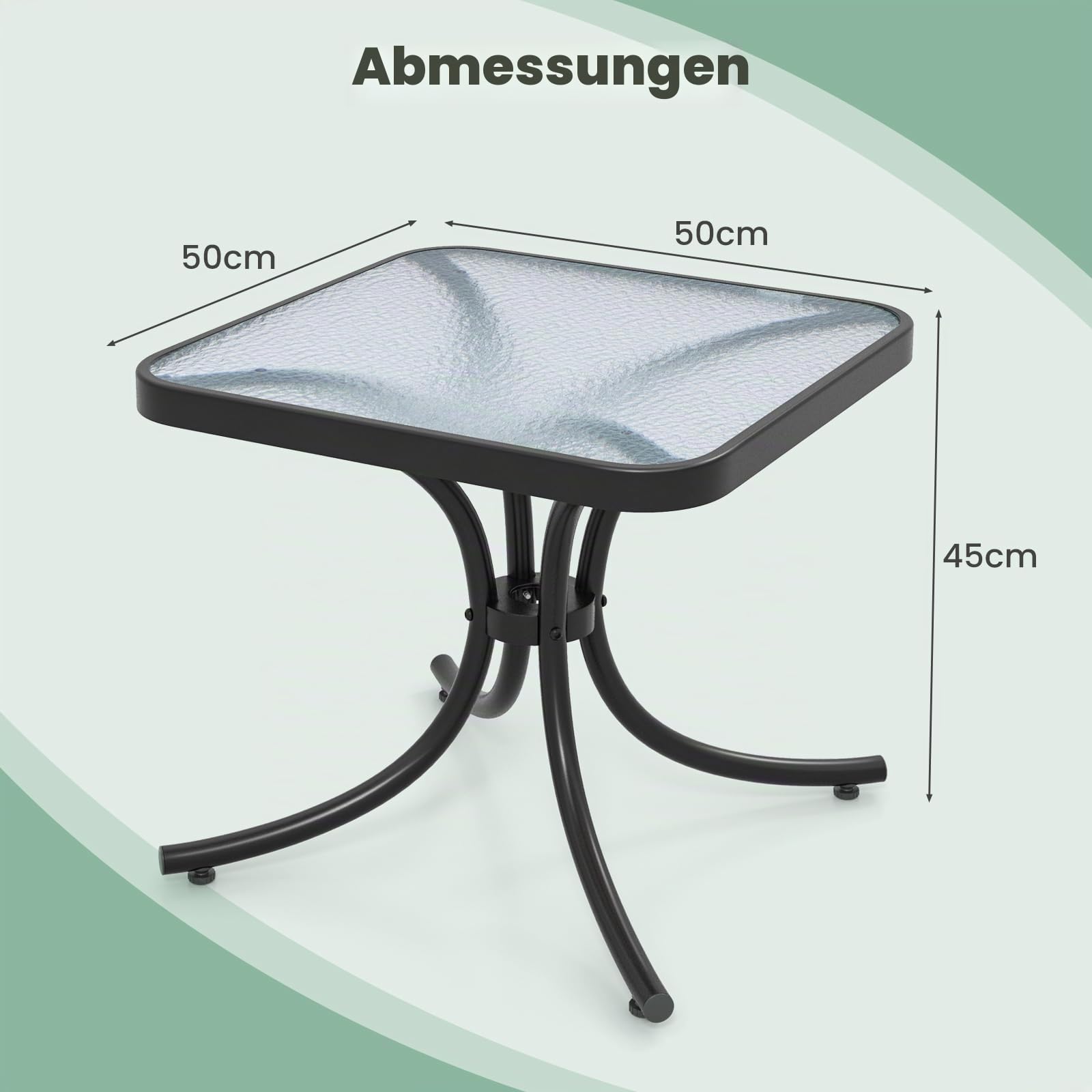 komfotteu-gartentisch-beistelltisch-glas-50x50x45-cm-metall-wetterfest image 3