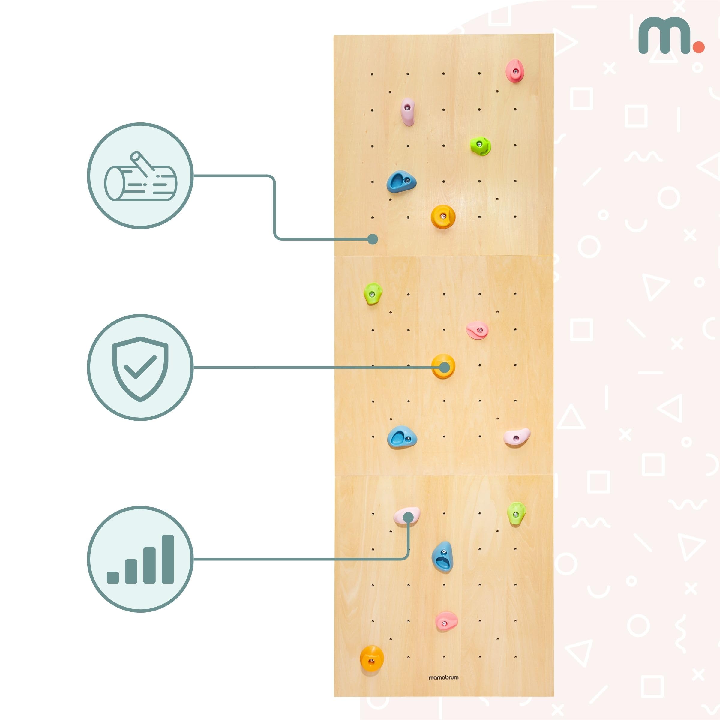 mamabrum-holzkletterwand-3-paneele-15-griffe-bis-100-kg image 3