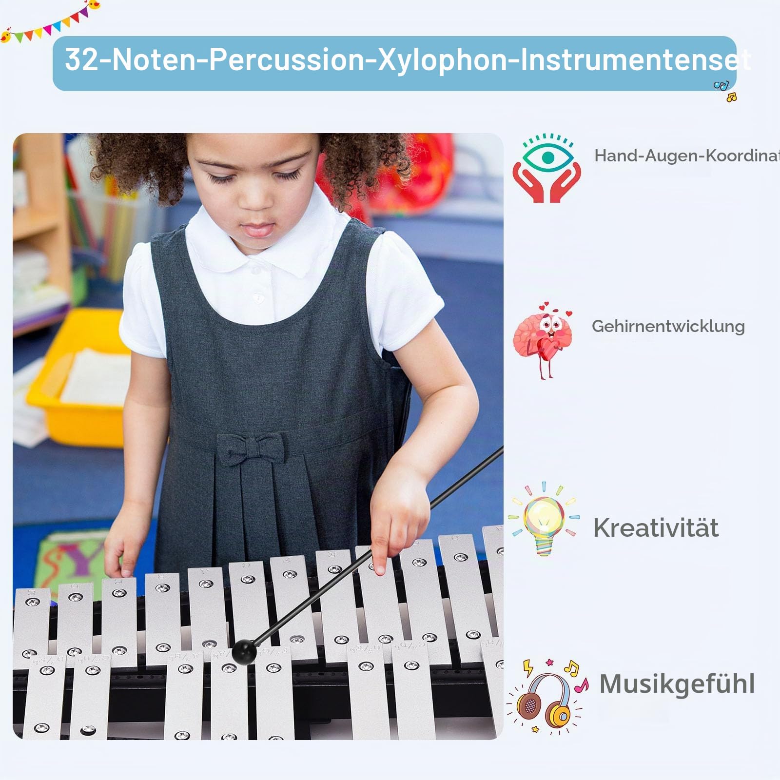 komfotteu-glockenspiel-set-32-noten-xylophon-mit-st-nder image 5