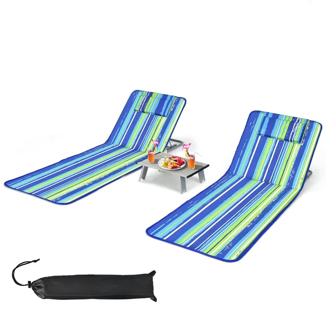 komfotteu-strandmatten-set-2-teilig-mit-tisch-kissen-tasche-blau-gr-n image 1
