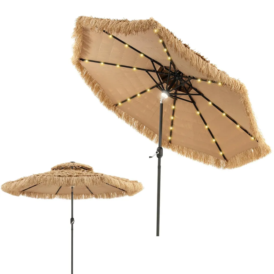 komfotteu-sonnenschirm-hawaii-strohschirm-neigbar-mit-lichtern image 1