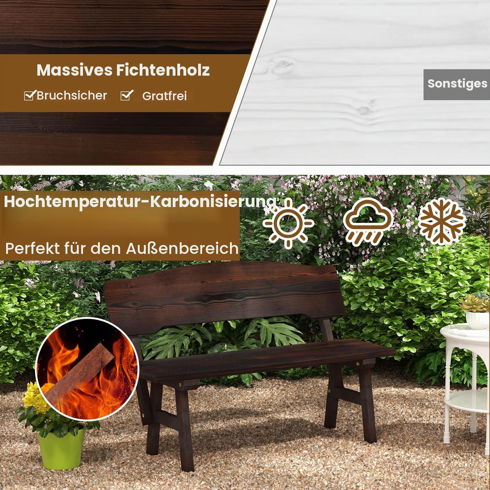 komfotteu-gartenbank-holz-wetterfest-parkbank-fichte-belastbar-bis-325-kg image 4
