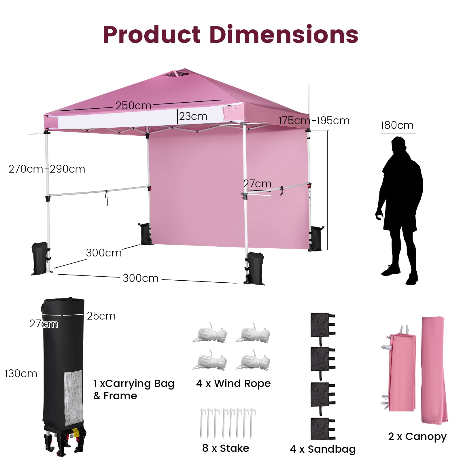 komfotteu-faltpavillon-3x3-m-h-henverstellbar-rosa-mit-seitenw-nden image 7
