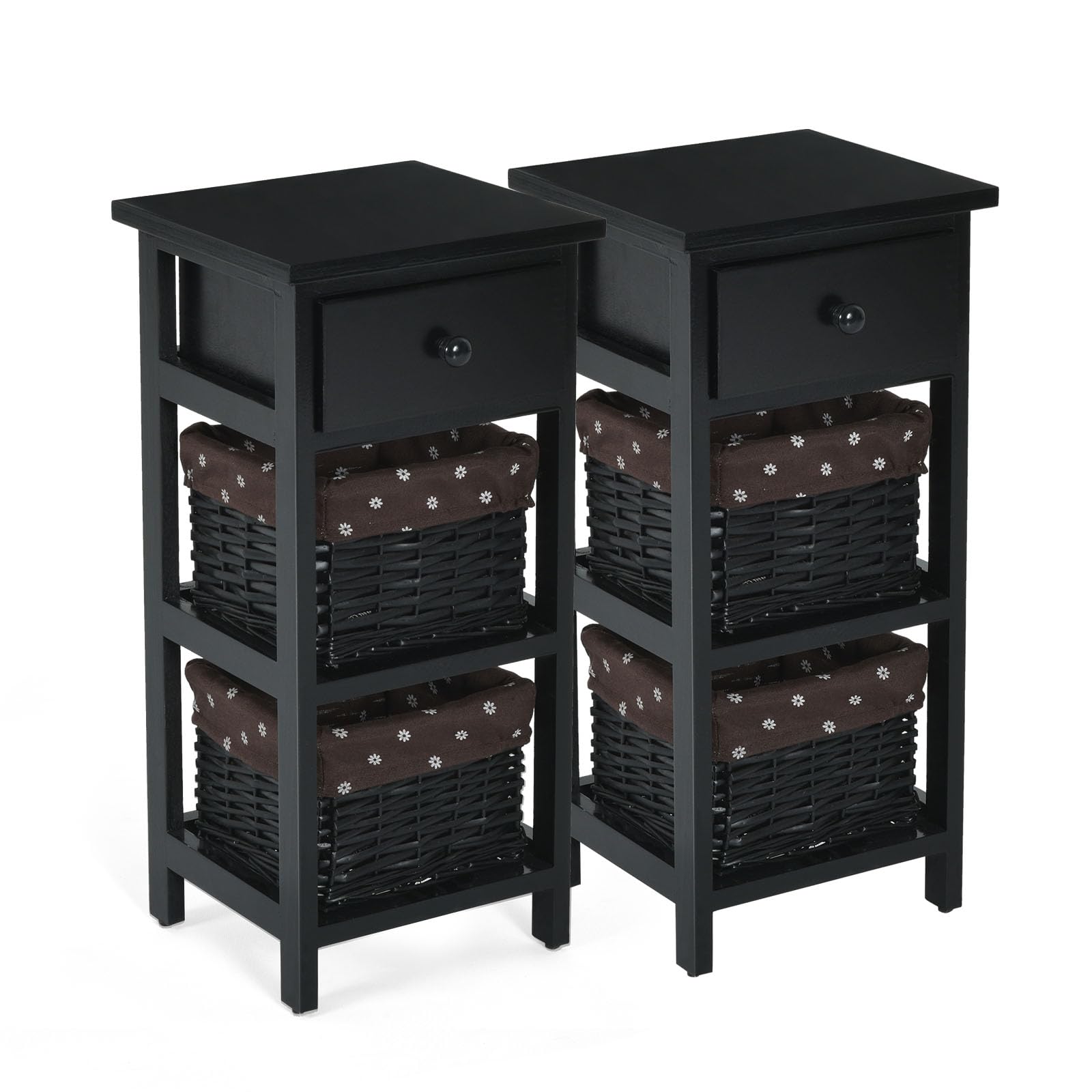 komfotteu-nachttisch-2er-set-schwarz-28x26x60-cm-beistelltisch-mit-schublade-und image 1