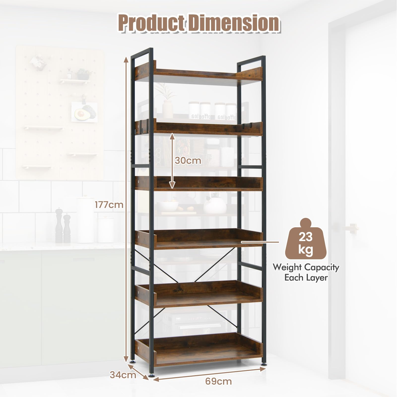 komfotteu-standregal-6-ebenen-69x34x177-cm-holz-metall image 3