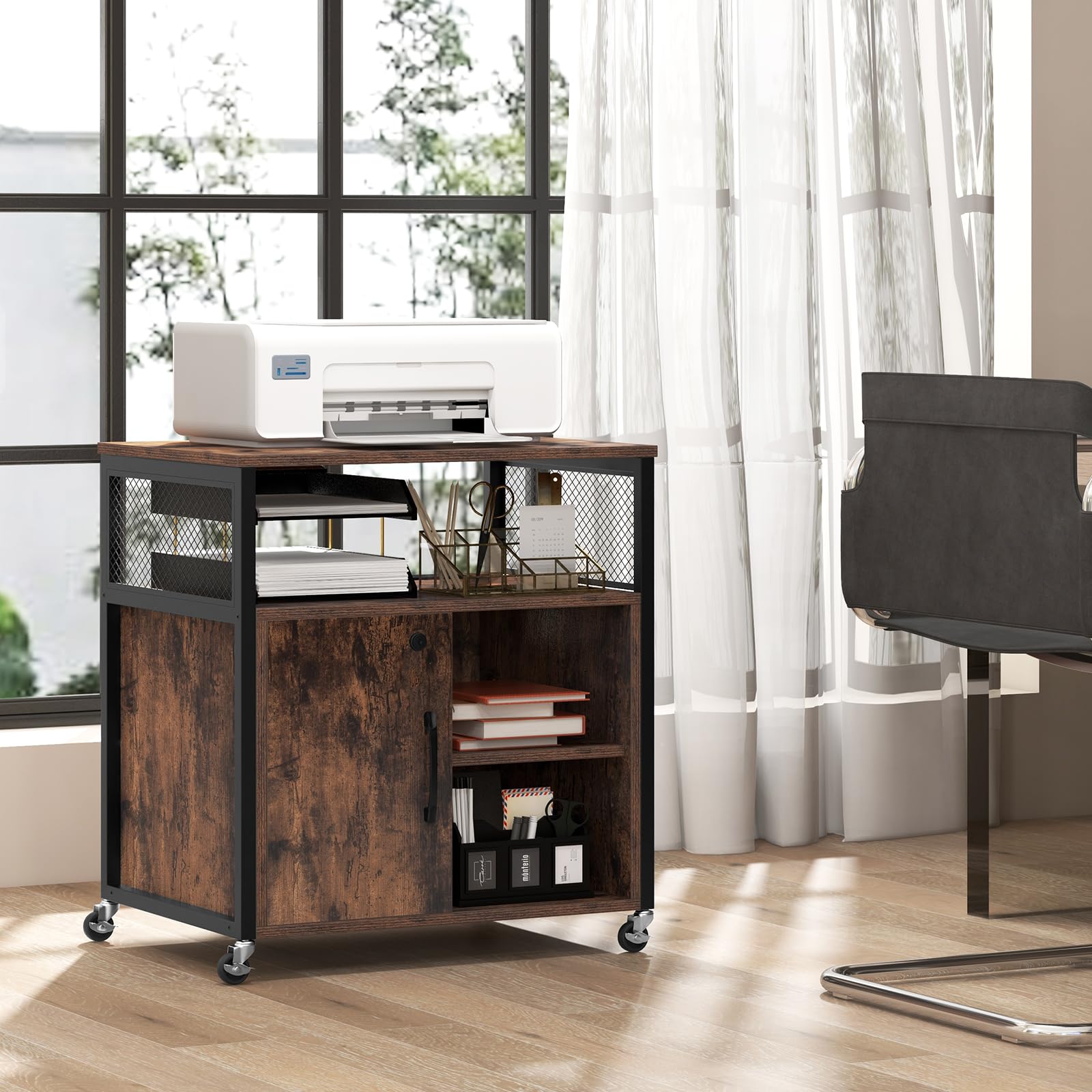 komfotteu-rollcontainer-braun-mit-ladestation-usb-typ-c-und-schloss image 2