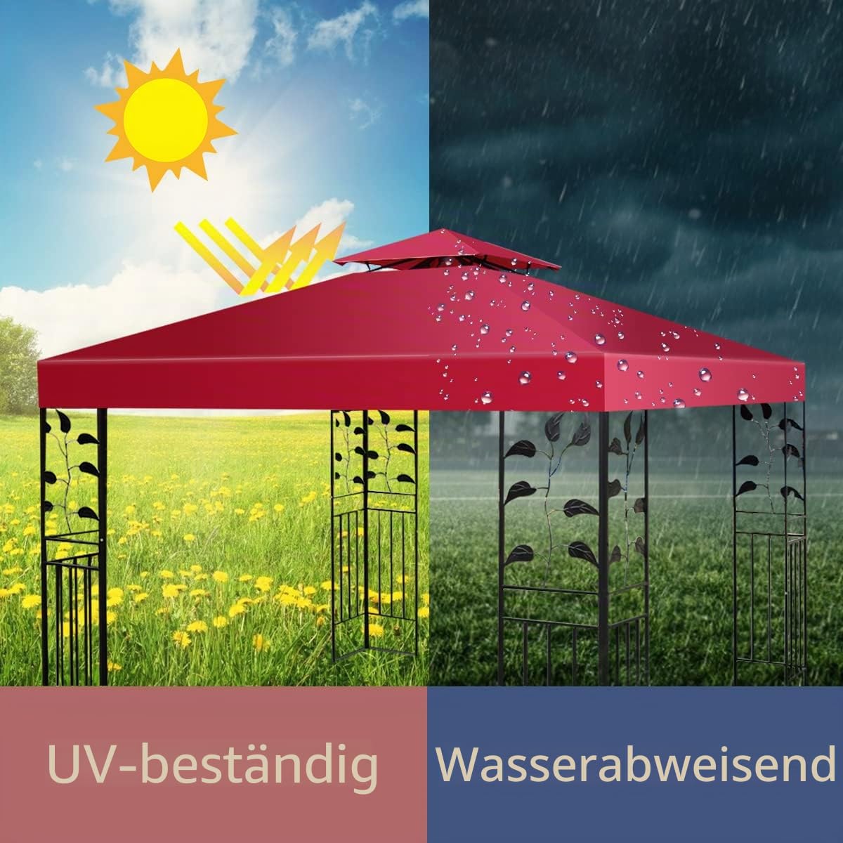 komfotteu-pavillondach-ersatzdach-3x3m-doppeldach-wasserdicht-weinrot image 5
