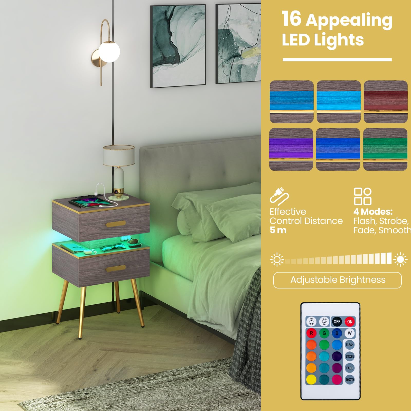 komfotteu-nachttisch-mit-ladestation-und-led-44x38x72-cm-2-schubladen-holz image 4