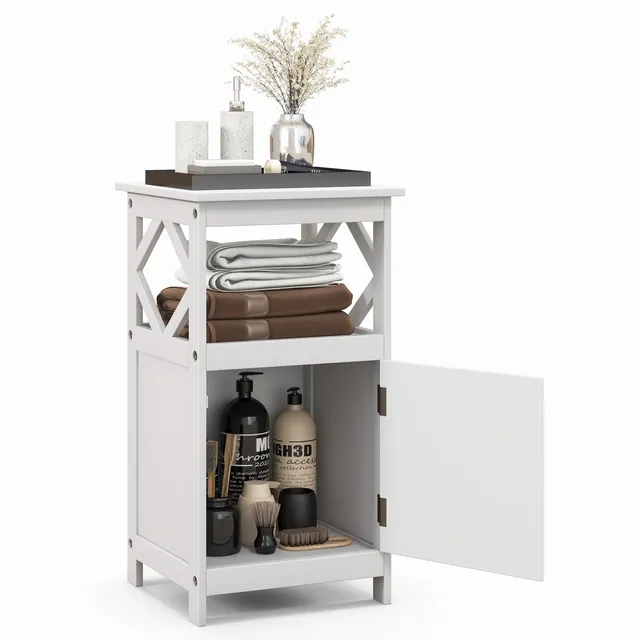 komfotteu-badschrank-standschrank-wei-40x40x74-cm-mit-t-r-ablage image 1