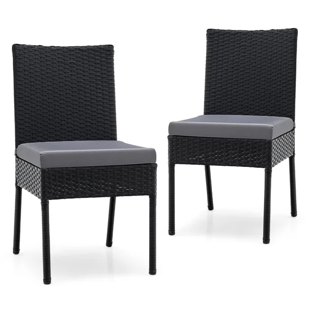 komfotteu-essstuhl-2er-set-rattan-mit-r-ckenlehne-und-kissen-schwarz-150-kg image 1