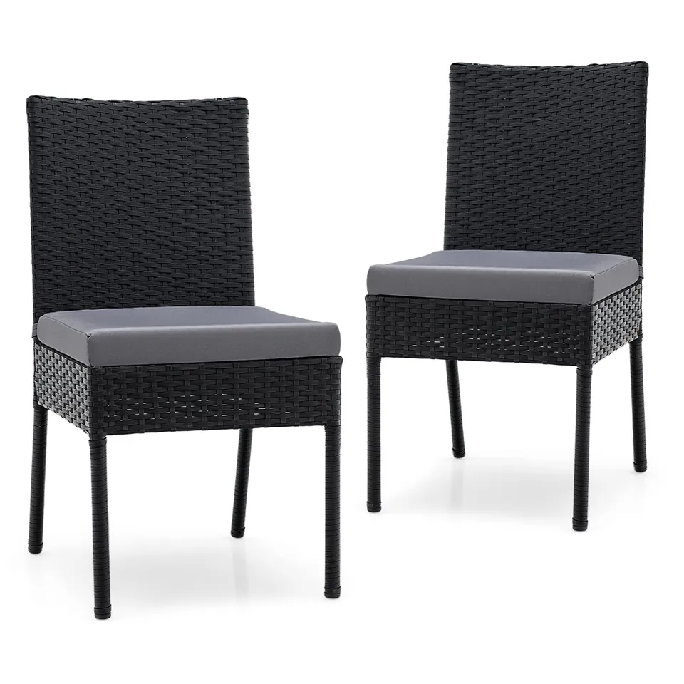 komfotteu-essstuhl-2er-set-rattan-mit-r-ckenlehne-und-kissen-schwarz-150-kg image 1