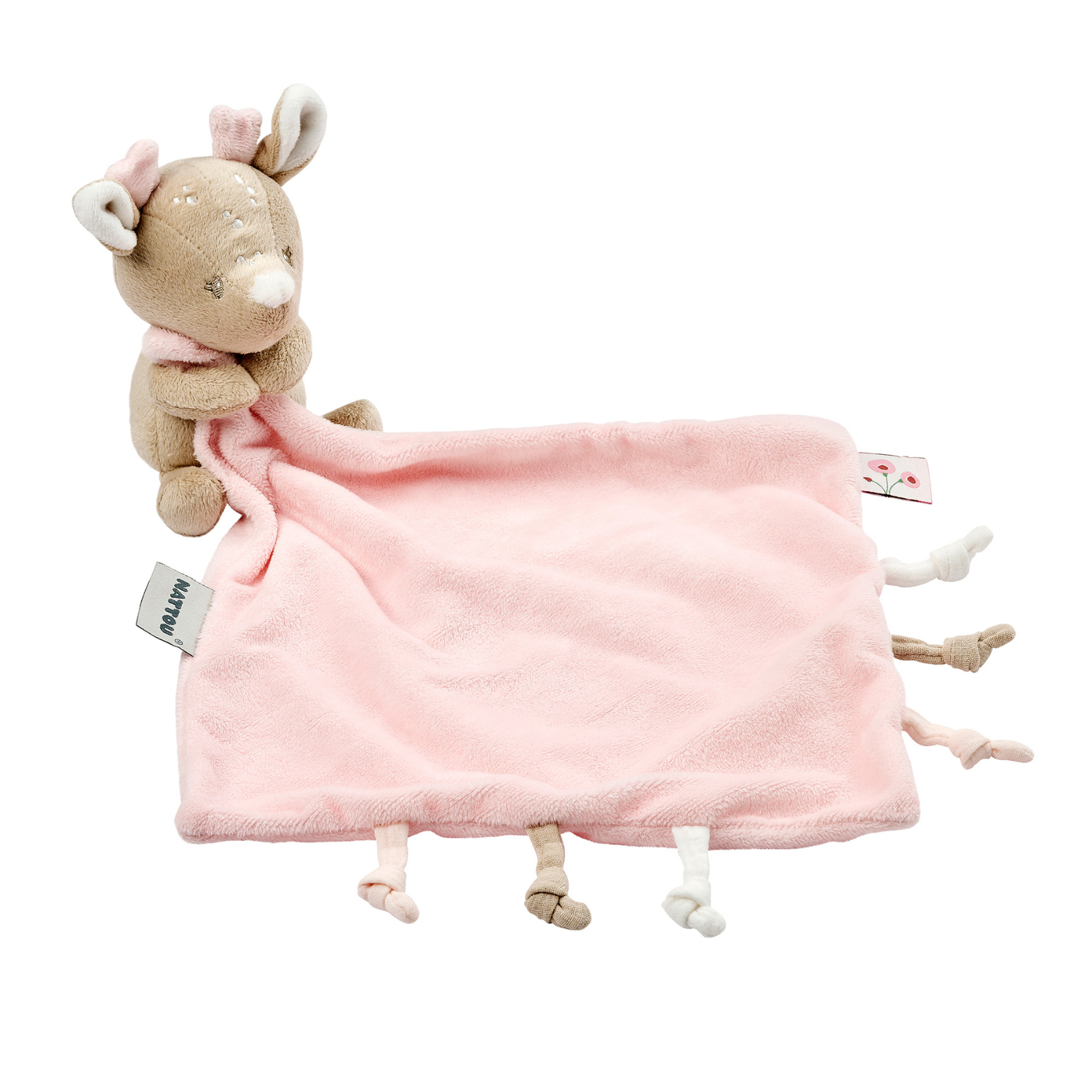 nattou-fanfan-kuscheldecke-mit-hirsch-27-x-27-cm-beige image 1