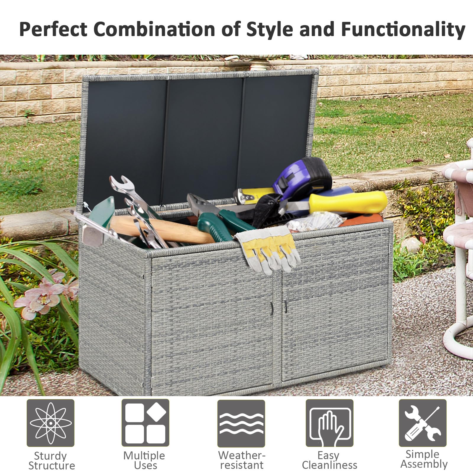 komfotteu-rattan-auflagenbox-aufbewahrungstruhe-g-rtnerschrank-2-st-ckig-grau image 4