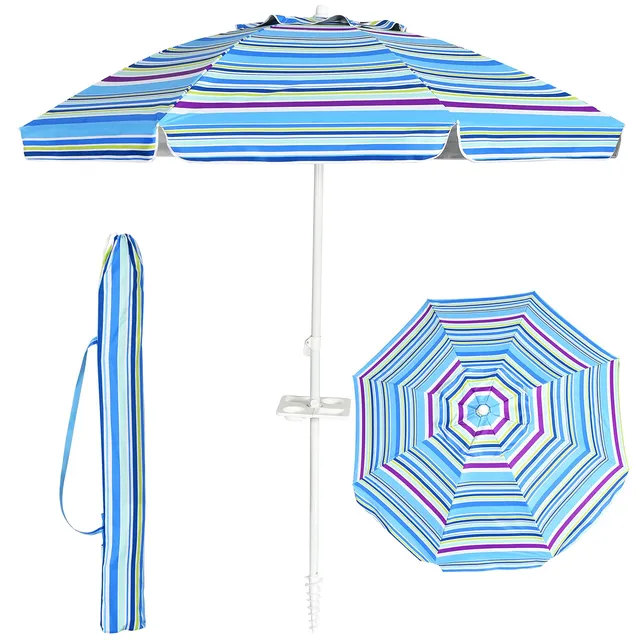 komfotteu-sonnenschirm-200-cm-strandschirm-mit-becherhalter image 1