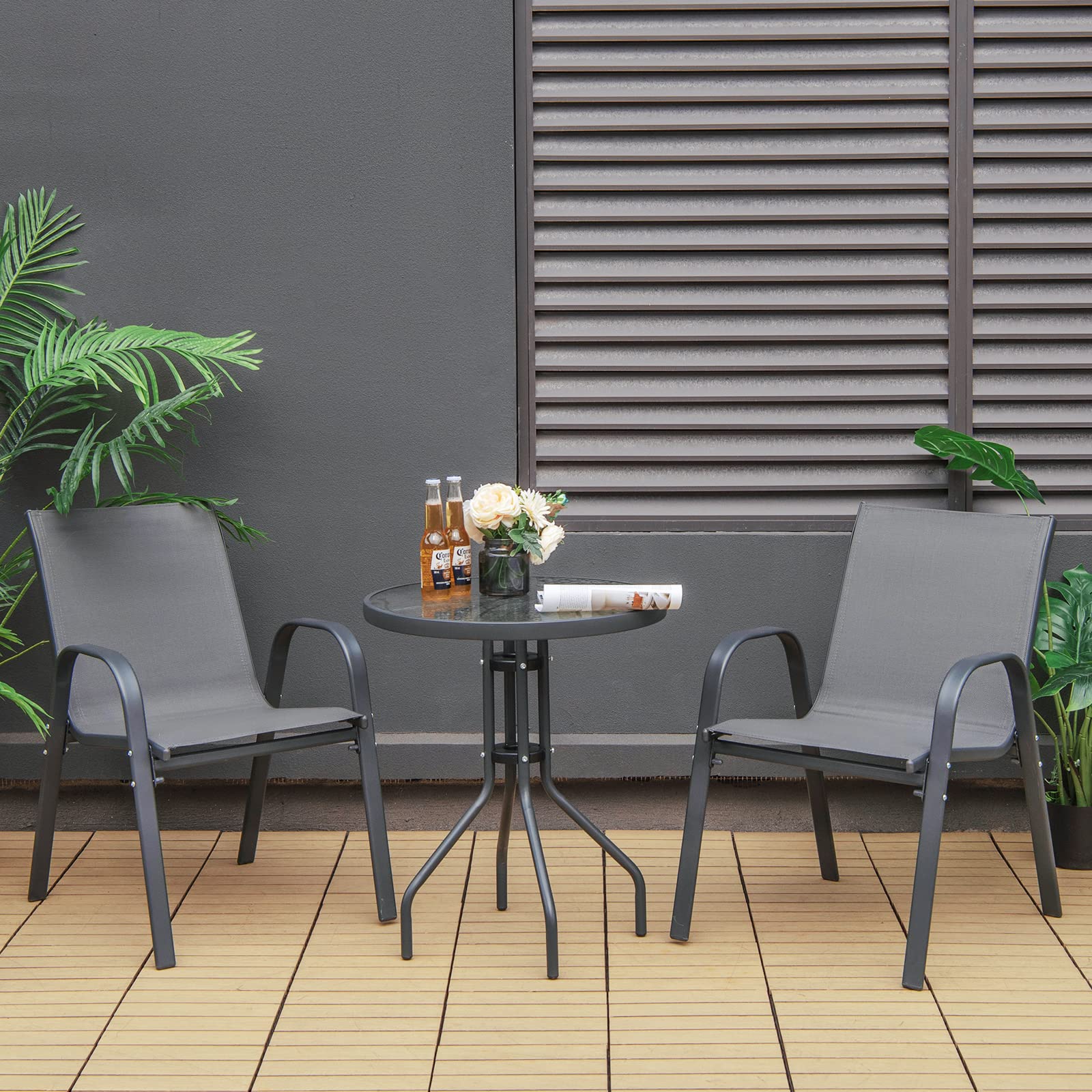 komfotteu-3-tlg-bistro-set-gartentisch-mit-schirmloch-2-klappst-hle-schwarz image 2