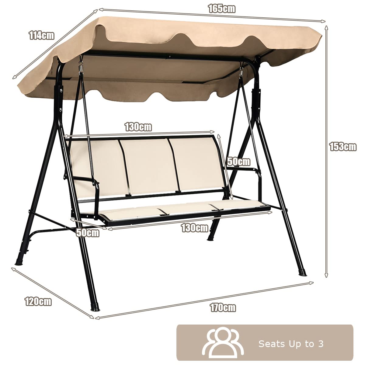 komfotteu-hollywoodschaukel-3-sitzer-braun-mit-sonnendach-130x50-cm image 6