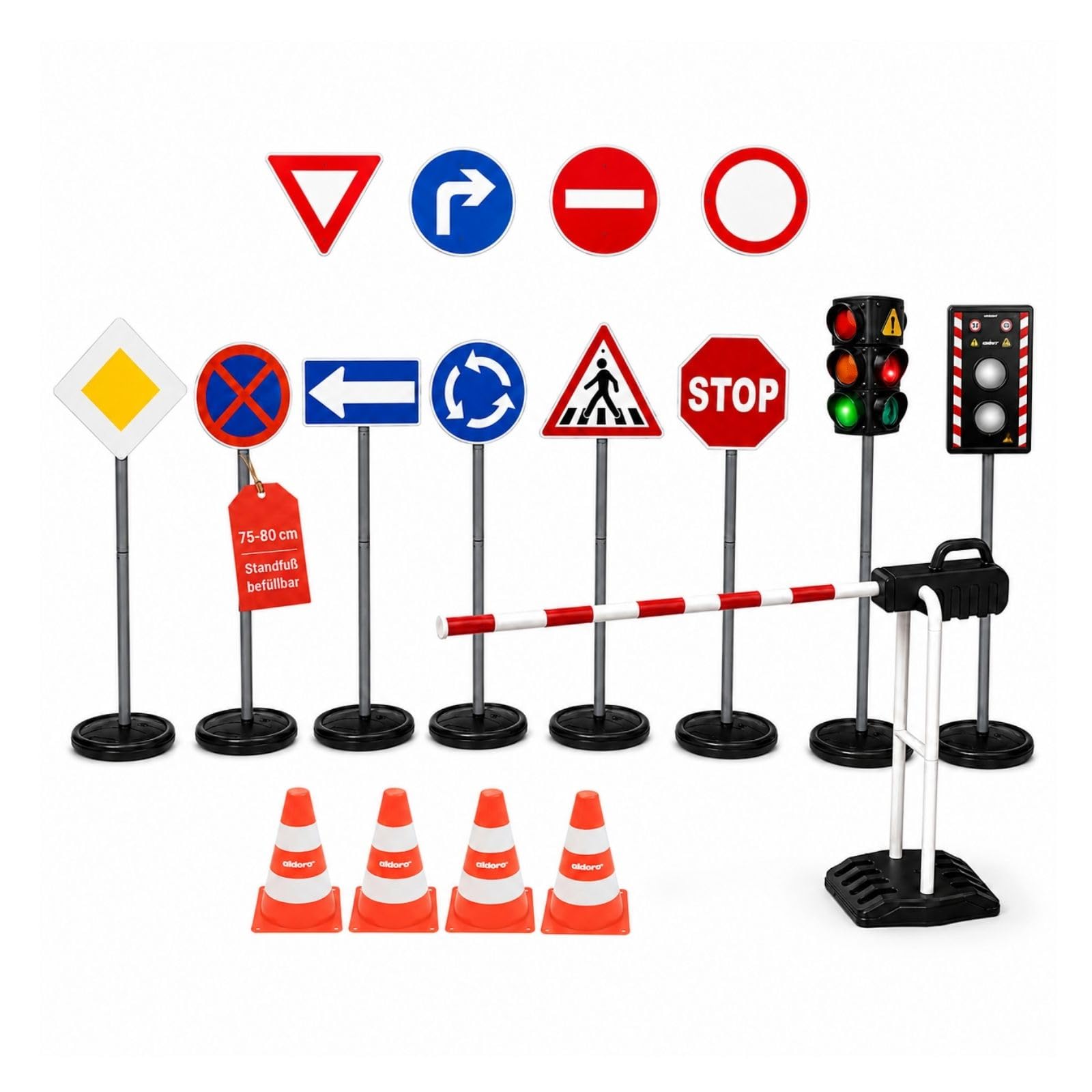 alldoro-xxl-verkehrsset-mit-10-schildern-ampel-schranke-blitzer-pylonen image 1