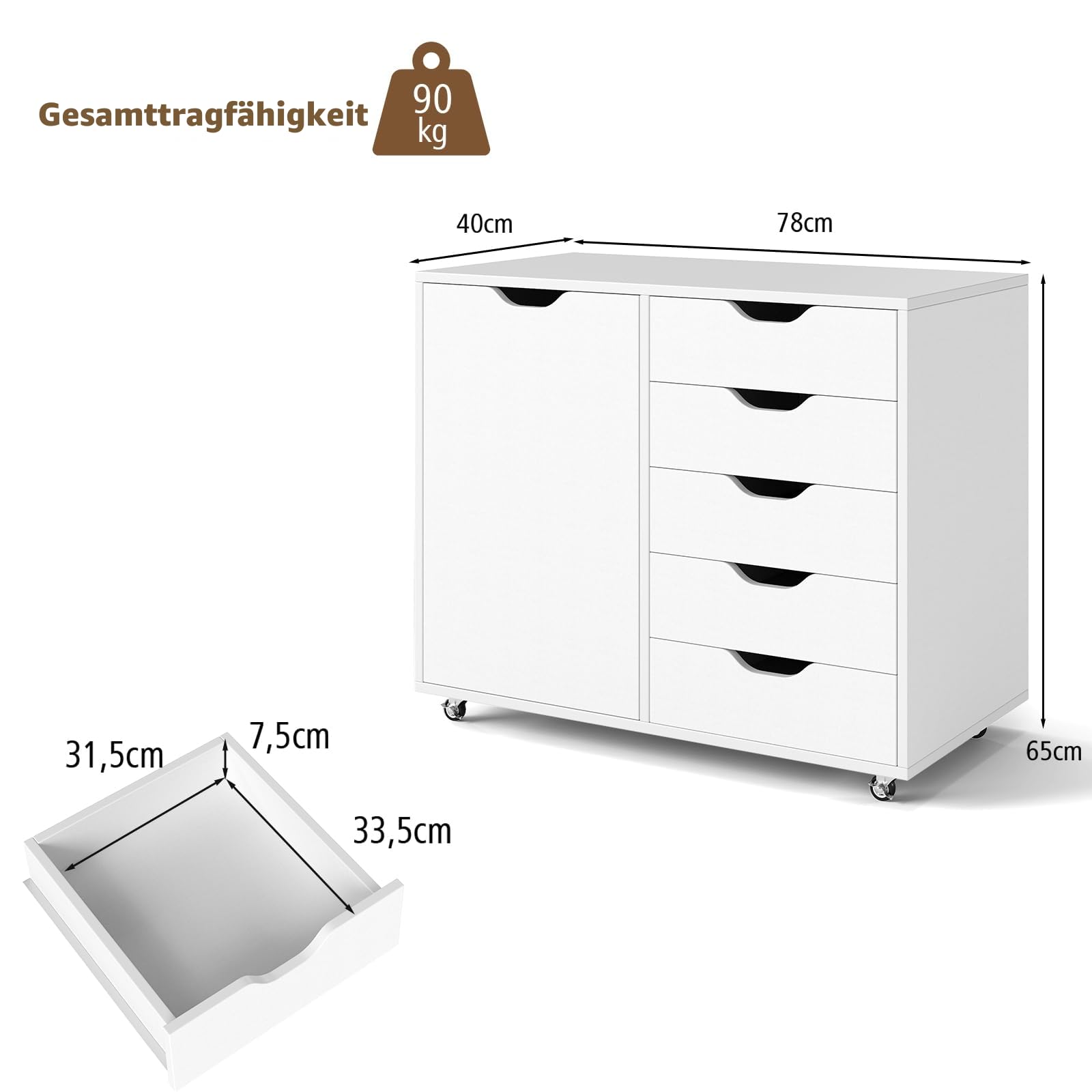 komfotteu-aktenschrank-mit-rollen-5-schubladen-79x39x65-cm-wei image 3