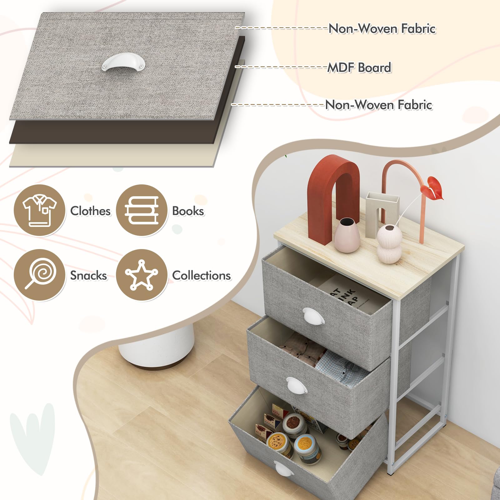 komfotteu-kommode-mit-3-stoffschubladen-aufbewahrungsschrank-mit-holzplatte image 4