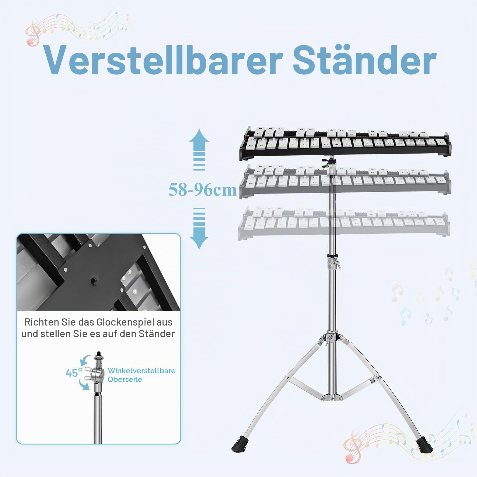 komfotteu-glockenspiel-set-32-noten-xylophon-mit-st-nder image 3