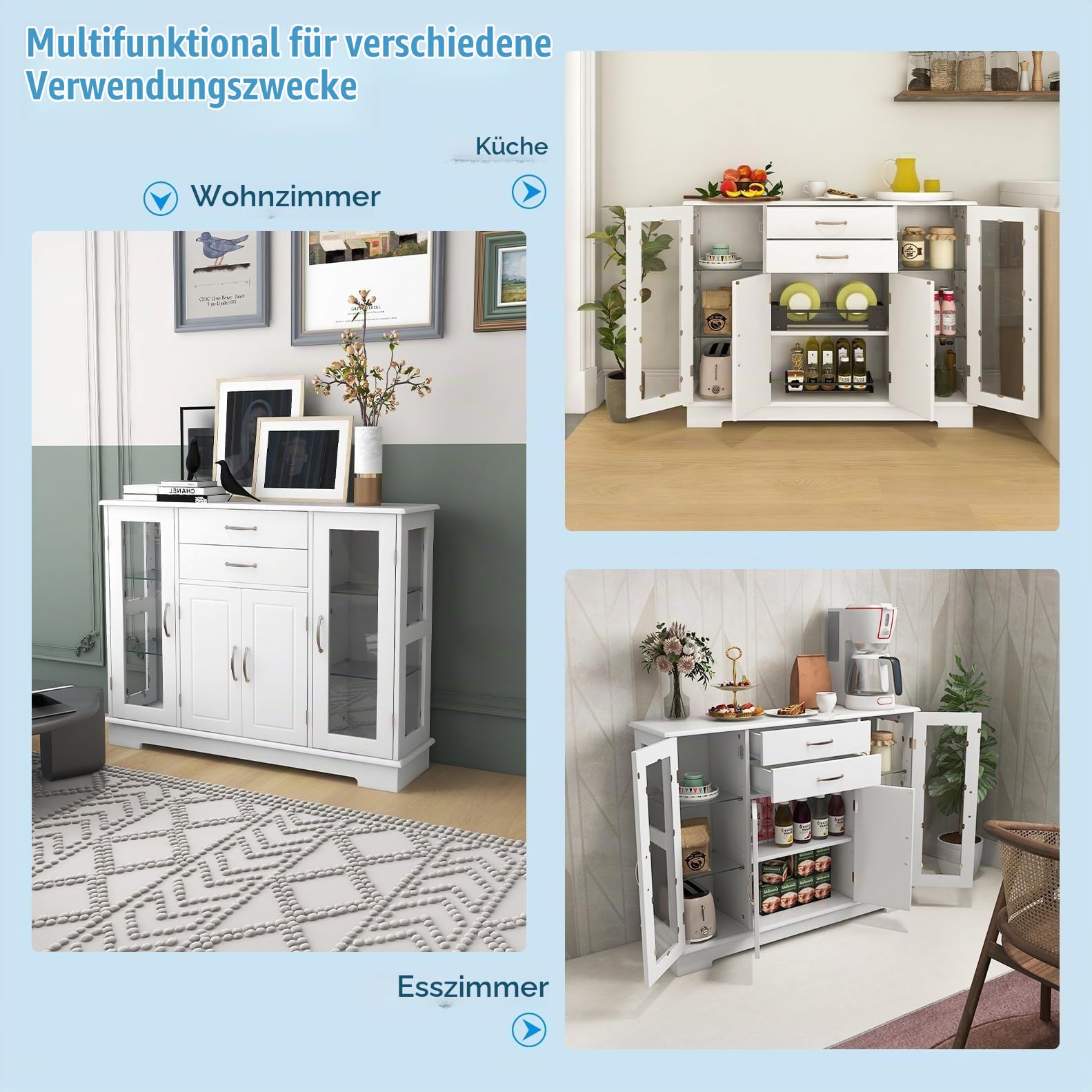 komfotteu-sideboard-wei-mit-glast-ren-und-schubladen-107-x-30-x-82-cm image 4