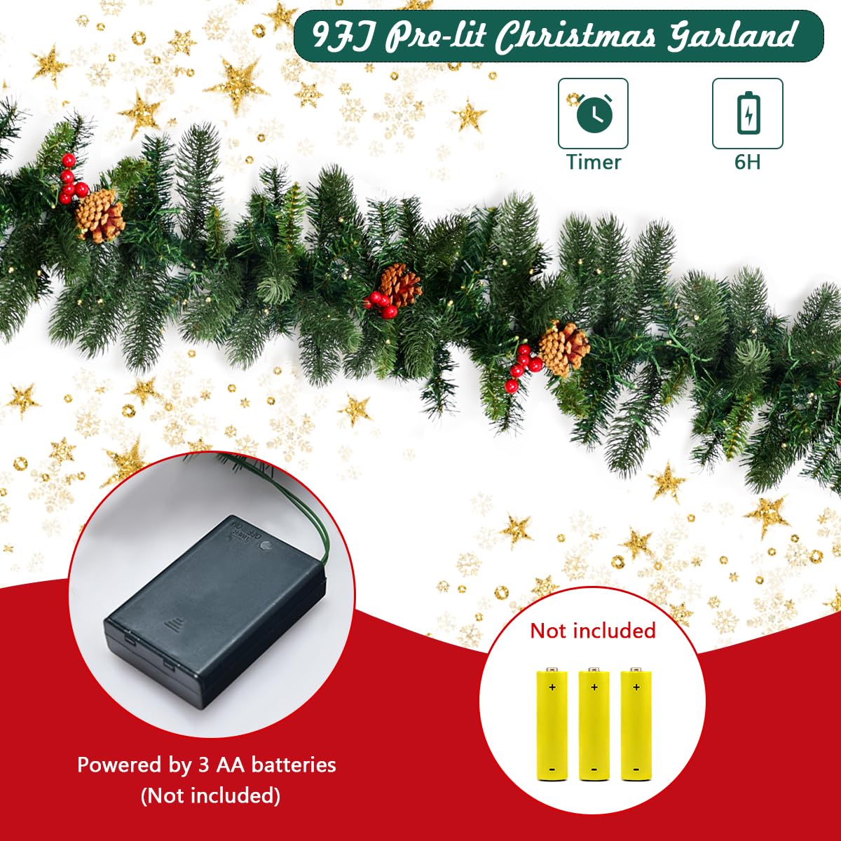 komfotteu-weihnachtsgirlande-270-cm-tannengirlande-mit-100-led image 4