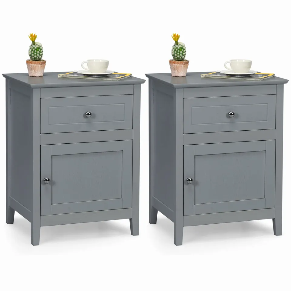 komfotteu-nachttisch-aus-holz-2er-set-grau-mit-schublade-schrank image 1