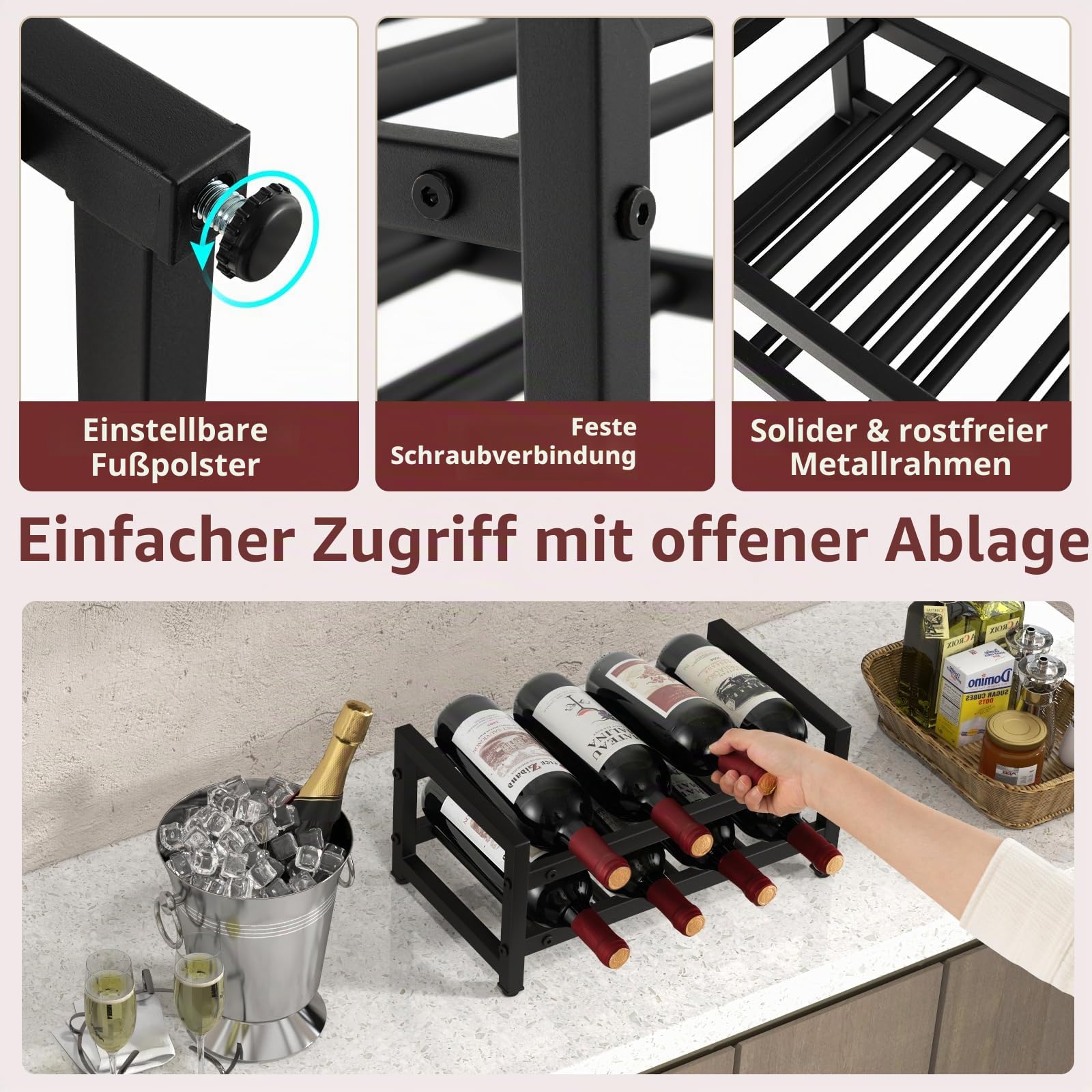 komfotteu-weinregal-f-r-8-flaschen-2-ebenen-metall-schwarz image 4