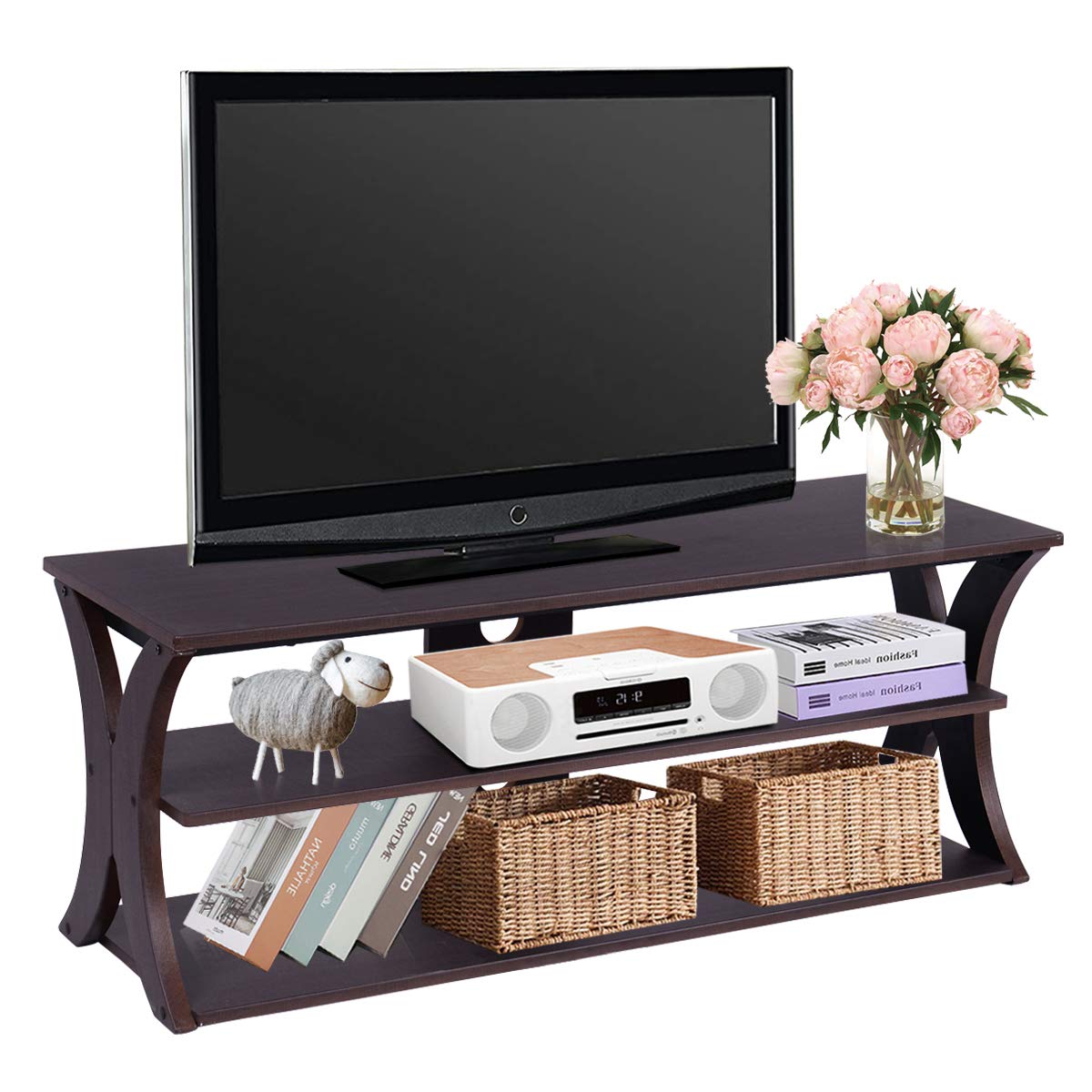 komfotteu-fernsehtisch-2-st-ckig-115x40x45-cm-dunkelbraun-lowboard-metall-mdf image 1
