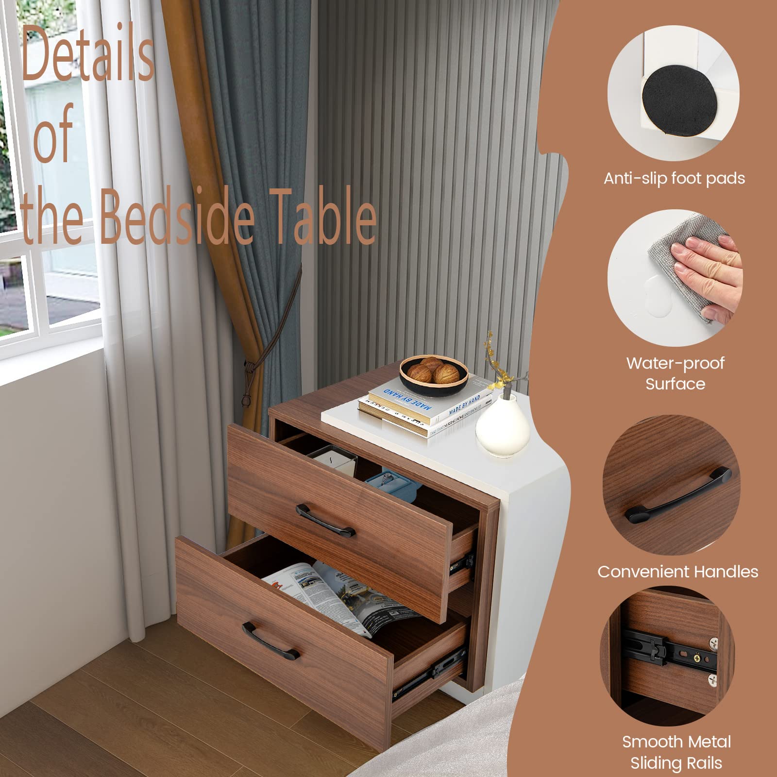 komfotteu-nachttisch-holz-mit-2-schubladen-55-x-40-x-45-cm image 4
