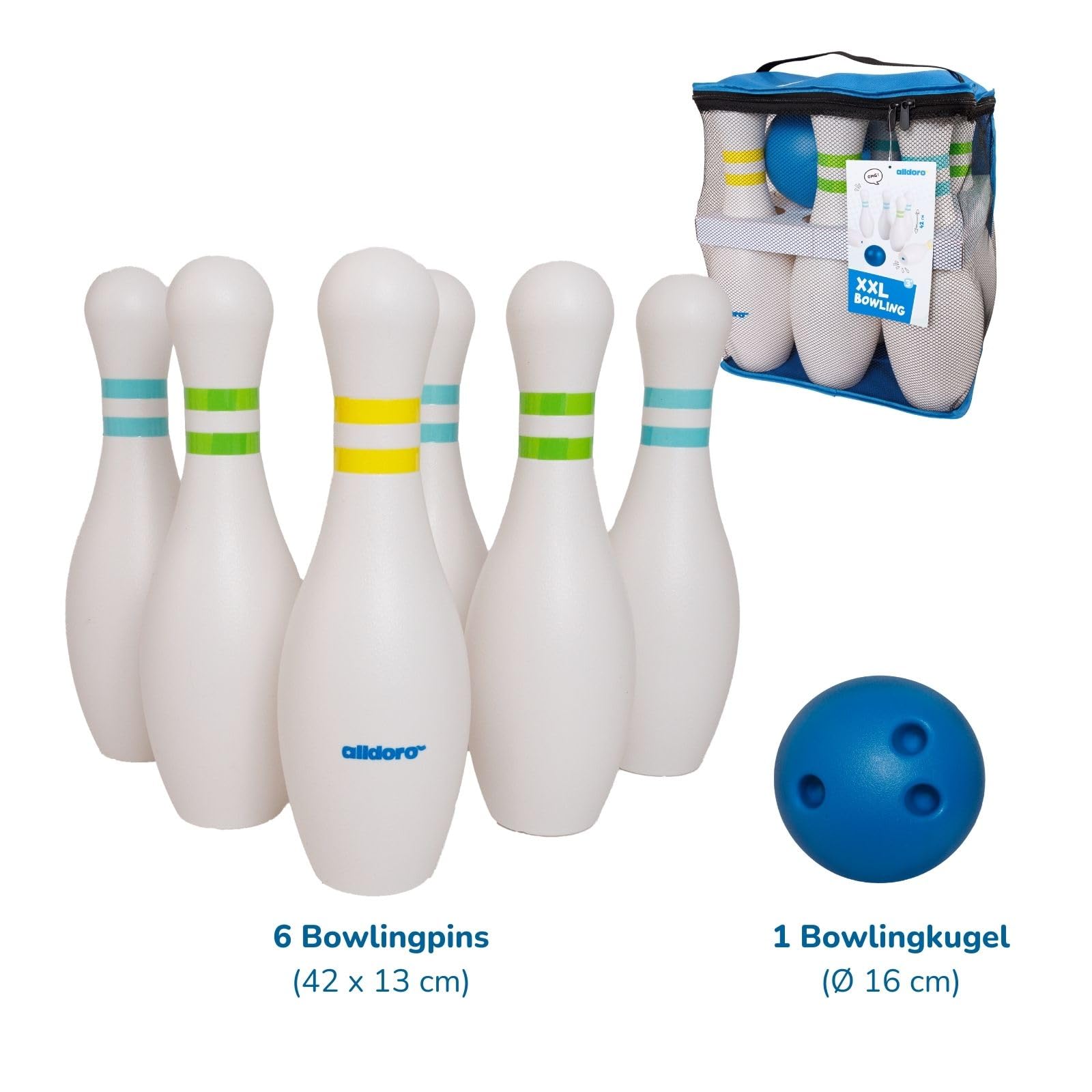 alldoro-xxl-bowling-set-kinder-6-pins-42cm-kugel-tasche image 8