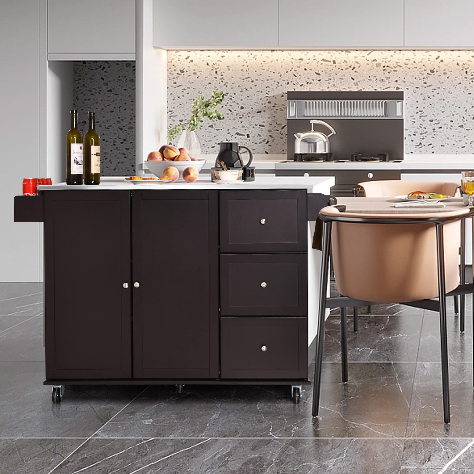 komfotteu-k-cheninsel-mit-edelstahl-arbeitsplatte-135x45-5x91-5cm-braun image 8