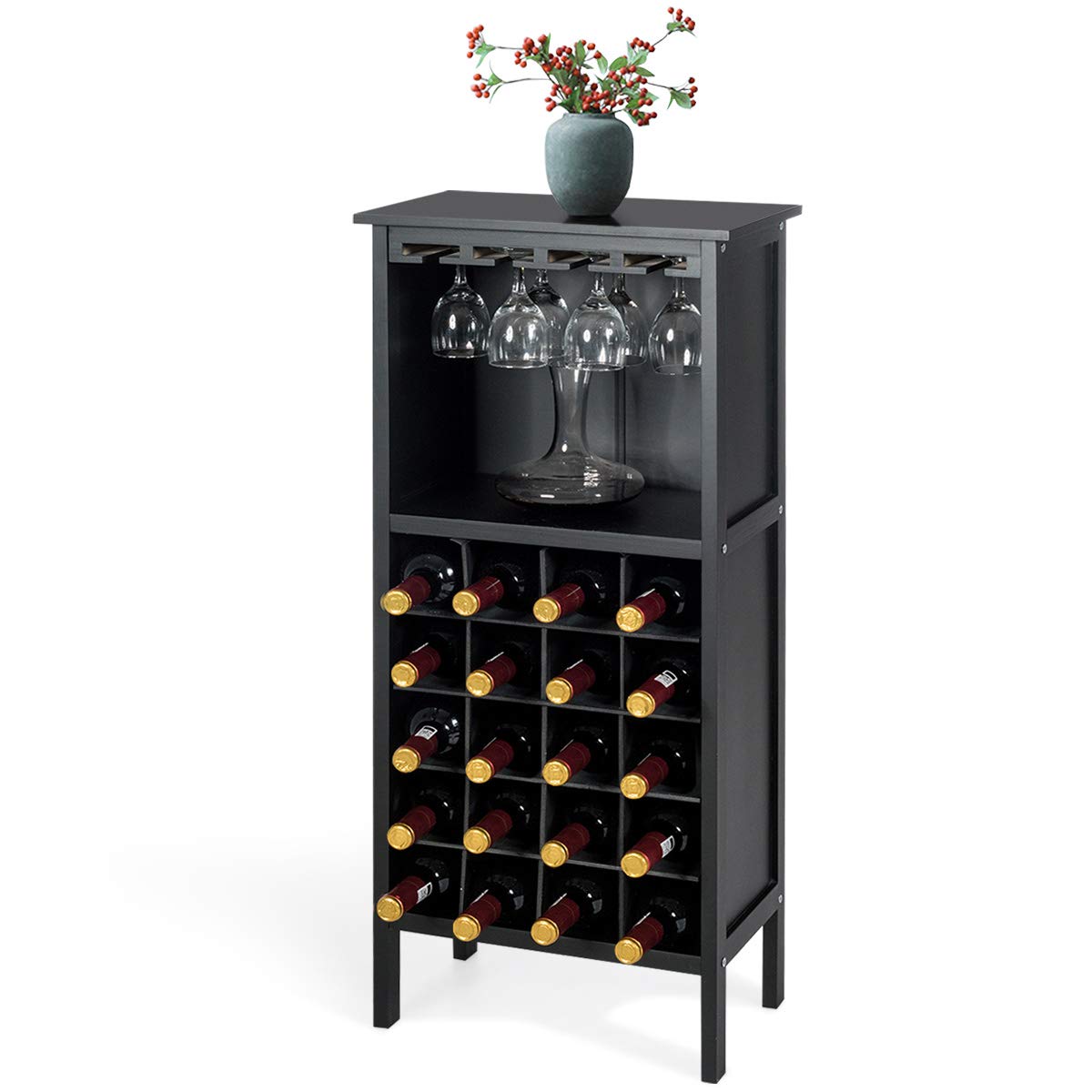 komfotteu-weinschrank-weinst-nder-f-r-20-flaschen-42-x-25-x-96-cm-schwarz image 1